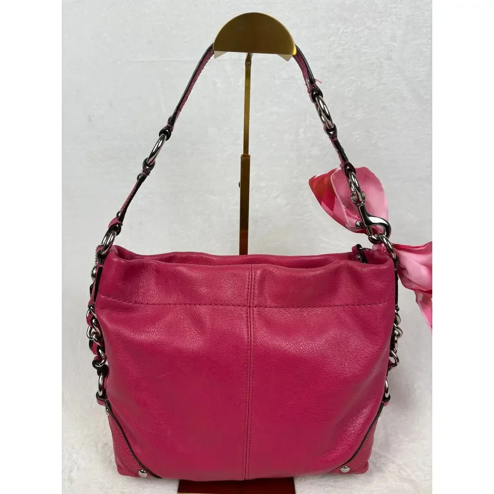 Coach Medium Y2K Carly in Fuchsia/Barbie Pink Pebbled Leather with Scarf